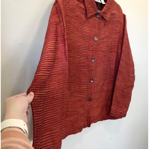 Chico's Design Women's Woven Linen Burnt Orange Button-up Shirt Size L Lagenlook - Picture 3 of 11